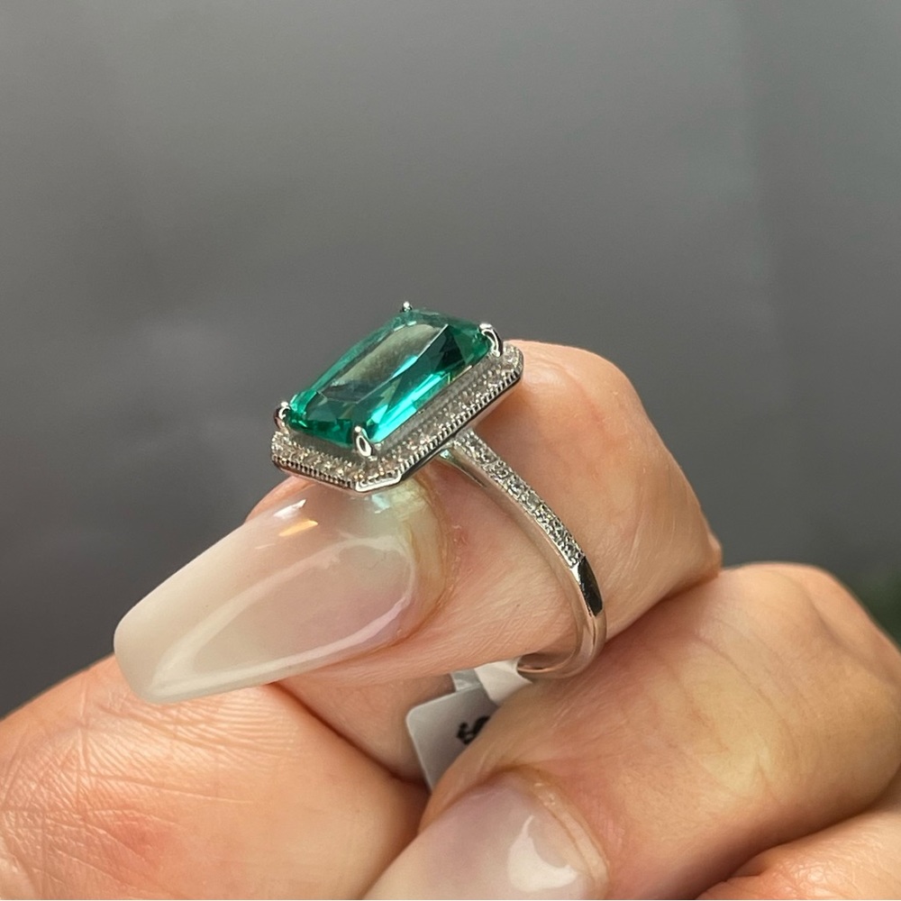 Solid 925 Silver Aquamarine Rectangle Stone Ring … - image 3